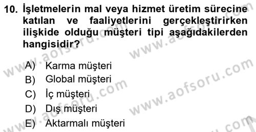 Sağlık İşletmeciliği 1 Dersi 2024 - 2025 Yılı (Final) Dönem Sonu Sınav Soruları 10. Soru