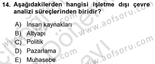 Sağlık İşletmeciliği 1 Dersi 2024 - 2025 Yılı (Final) Dönem Sonu Sınav Soruları 14. Soru