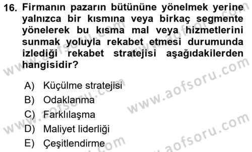 Sağlık İşletmeciliği 1 Dersi 2024 - 2025 Yılı (Final) Dönem Sonu Sınav Soruları 16. Soru