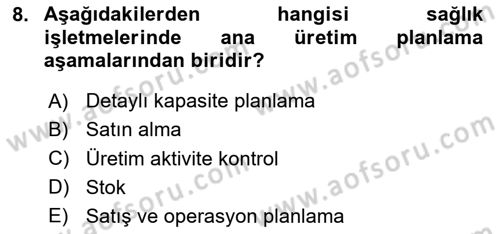 Sağlık İşletmeciliği 1 Dersi 2024 - 2025 Yılı (Final) Dönem Sonu Sınav Soruları 8. Soru