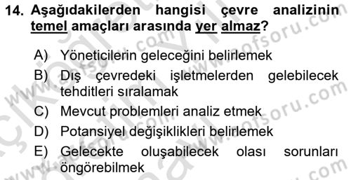 Sağlık İşletmeciliği 1 Dersi 2024 - 2025 Yılı Yaz Okulu Sınav Soruları 14. Soru