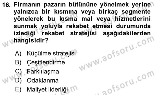 Sağlık İşletmeciliği 1 Dersi 2024 - 2025 Yılı Yaz Okulu Sınav Soruları 16. Soru