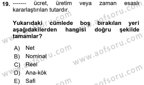Sağlık İşletmeciliği 1 Dersi 2025 - 2026 Yılı (Vize) Ara Sınav Soruları 19. Soru