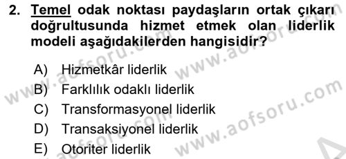 Sağlık İşletmeciliği 1 Dersi 2025 - 2026 Yılı (Vize) Ara Sınav Soruları 2. Soru