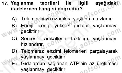 Temel Sağlık Ve Hastalık Bilgisi Dersi 2015 - 2016 Yılı (Vize) Ara Sınav Soruları 17. Soru