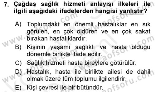Temel Sağlık Ve Hastalık Bilgisi Dersi 2015 - 2016 Yılı (Vize) Ara Sınav Soruları 7. Soru
