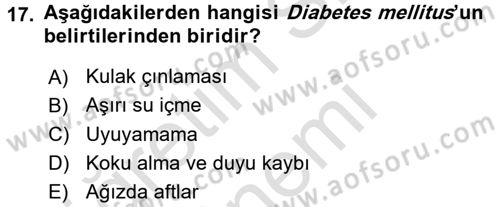 Temel Sağlık Ve Hastalık Bilgisi Dersi 2015 - 2016 Yılı (Final) Dönem Sonu Sınav Soruları 17. Soru