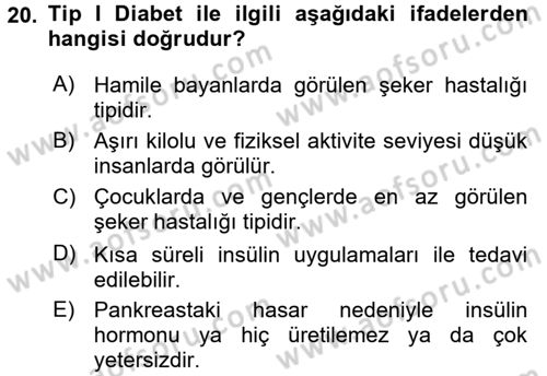 Temel Sağlık Ve Hastalık Bilgisi Dersi 2015 - 2016 Yılı (Final) Dönem Sonu Sınav Soruları 20. Soru