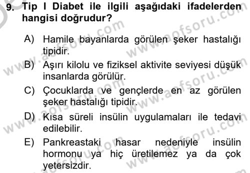Temel Sağlık Ve Hastalık Bilgisi Dersi 2016 - 2017 Yılı 3 Ders Sınav Soruları 9. Soru