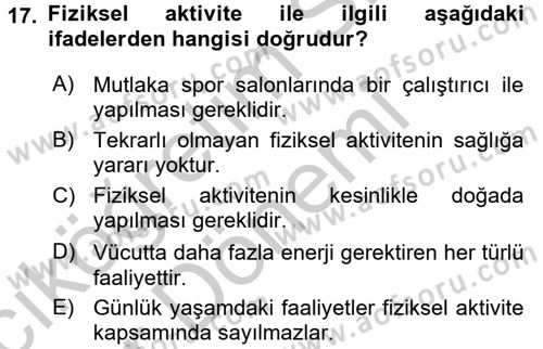 Temel Sağlık Ve Hastalık Bilgisi Dersi 2016 - 2017 Yılı (Vize) Ara Sınav Soruları 17. Soru