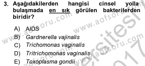Temel Sağlık Ve Hastalık Bilgisi Dersi 2016 - 2017 Yılı (Vize) Ara Sınav Soruları 3. Soru