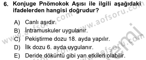 Temel Sağlık Ve Hastalık Bilgisi Dersi 2016 - 2017 Yılı (Vize) Ara Sınav Soruları 6. Soru