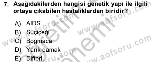 Temel Sağlık Ve Hastalık Bilgisi Dersi 2016 - 2017 Yılı (Vize) Ara Sınav Soruları 7. Soru