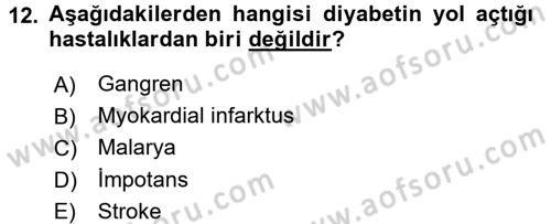 Temel Sağlık Ve Hastalık Bilgisi Dersi 2017 - 2018 Yılı 3 Ders Sınav Soruları 12. Soru