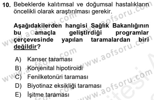 Temel Sağlık Ve Hastalık Bilgisi Dersi 2017 - 2018 Yılı (Vize) Ara Sınav Soruları 10. Soru