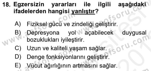 Temel Sağlık Ve Hastalık Bilgisi Dersi 2017 - 2018 Yılı (Vize) Ara Sınav Soruları 18. Soru