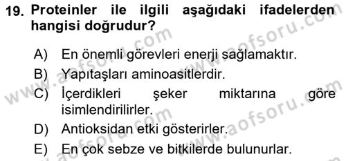 Temel Sağlık Ve Hastalık Bilgisi Dersi 2017 - 2018 Yılı (Vize) Ara Sınav Soruları 19. Soru