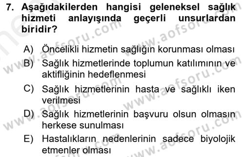 Temel Sağlık Ve Hastalık Bilgisi Dersi 2017 - 2018 Yılı (Vize) Ara Sınav Soruları 7. Soru