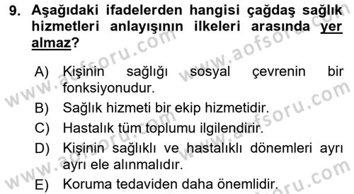 Temel Sağlık Ve Hastalık Bilgisi Dersi 2017 - 2018 Yılı (Vize) Ara Sınav Soruları 9. Soru