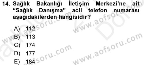 Temel Sağlık Ve Hastalık Bilgisi Dersi 2017 - 2018 Yılı (Final) Dönem Sonu Sınav Soruları 14. Soru
