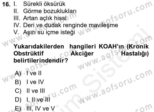 Temel Sağlık Ve Hastalık Bilgisi Dersi 2017 - 2018 Yılı (Final) Dönem Sonu Sınav Soruları 16. Soru