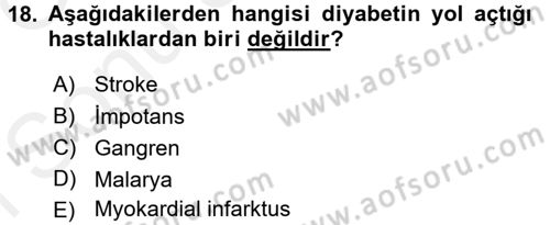 Temel Sağlık Ve Hastalık Bilgisi Dersi 2017 - 2018 Yılı (Final) Dönem Sonu Sınav Soruları 18. Soru