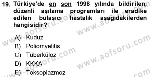 Temel Sağlık Ve Hastalık Bilgisi Dersi 2017 - 2018 Yılı (Final) Dönem Sonu Sınav Soruları 19. Soru
