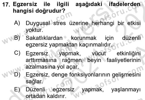Temel Sağlık Ve Hastalık Bilgisi Dersi 2021 - 2022 Yılı (Vize) Ara Sınav Soruları 17. Soru