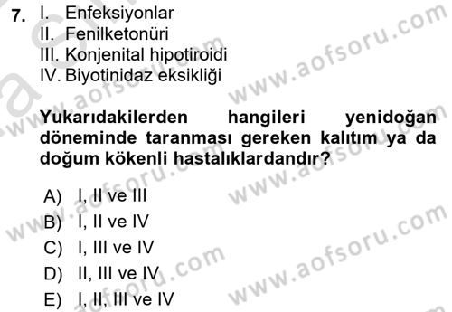 Temel Sağlık Ve Hastalık Bilgisi Dersi 2021 - 2022 Yılı (Vize) Ara Sınav Soruları 7. Soru