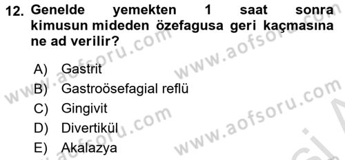 Temel Sağlık Ve Hastalık Bilgisi Dersi 2021 - 2022 Yılı (Final) Dönem Sonu Sınav Soruları 12. Soru