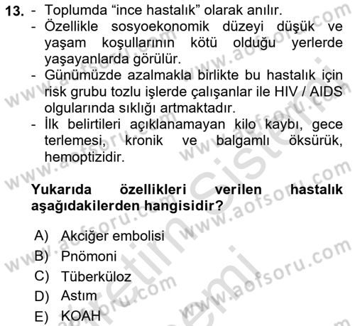 Temel Sağlık Ve Hastalık Bilgisi Dersi 2022 - 2023 Yılı (Vize) Ara Sınav Soruları 13. Soru