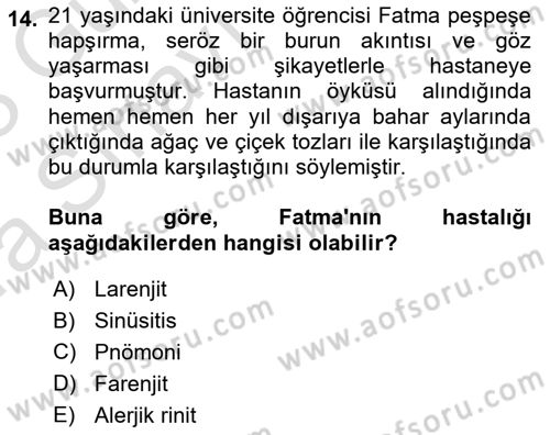 Temel Sağlık Ve Hastalık Bilgisi Dersi 2022 - 2023 Yılı (Vize) Ara Sınav Soruları 14. Soru
