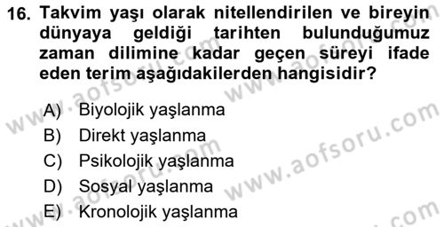 Temel Sağlık Ve Hastalık Bilgisi Dersi 2022 - 2023 Yılı (Vize) Ara Sınav Soruları 16. Soru