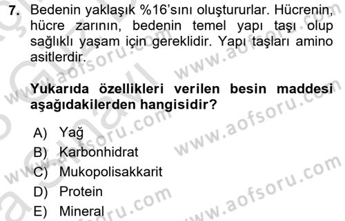 Temel Sağlık Ve Hastalık Bilgisi Dersi 2022 - 2023 Yılı (Vize) Ara Sınav Soruları 7. Soru