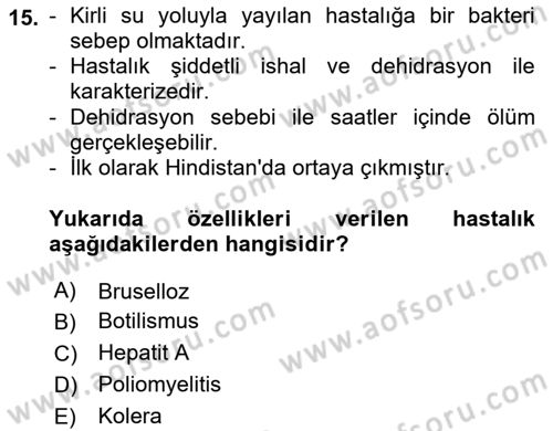 Temel Sağlık Ve Hastalık Bilgisi Dersi 2022 - 2023 Yılı Yaz Okulu Sınav Soruları 15. Soru