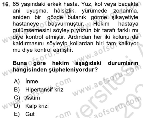 Temel Sağlık Ve Hastalık Bilgisi Dersi 2022 - 2023 Yılı Yaz Okulu Sınav Soruları 16. Soru