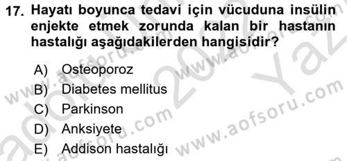 Temel Sağlık Ve Hastalık Bilgisi Dersi 2022 - 2023 Yılı Yaz Okulu Sınav Soruları 17. Soru