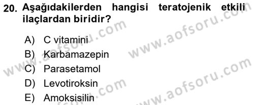 Temel Sağlık Ve Hastalık Bilgisi Dersi 2022 - 2023 Yılı Yaz Okulu Sınav Soruları 20. Soru