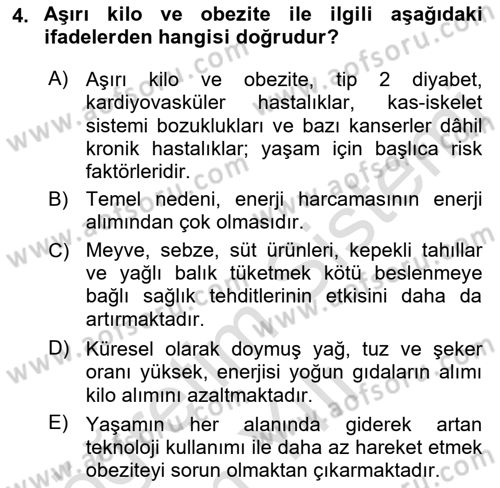 Temel Sağlık Ve Hastalık Bilgisi Dersi 2022 - 2023 Yılı Yaz Okulu Sınav Soruları 4. Soru