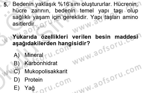 Temel Sağlık Ve Hastalık Bilgisi Dersi 2022 - 2023 Yılı Yaz Okulu Sınav Soruları 5. Soru