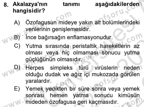Temel Sağlık Ve Hastalık Bilgisi Dersi 2022 - 2023 Yılı Yaz Okulu Sınav Soruları 8. Soru