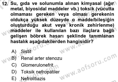 Temel Sağlık Ve Hastalık Bilgisi Dersi 2023 - 2024 Yılı (Vize) Ara Sınav Soruları 12. Soru
