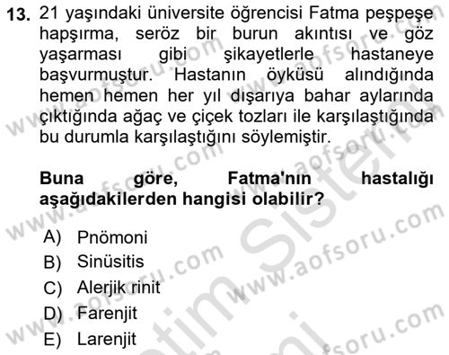 Temel Sağlık Ve Hastalık Bilgisi Dersi 2023 - 2024 Yılı (Vize) Ara Sınav Soruları 13. Soru