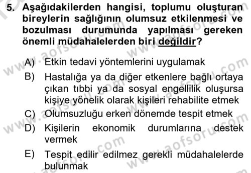 Temel Sağlık Ve Hastalık Bilgisi Dersi 2023 - 2024 Yılı (Vize) Ara Sınav Soruları 5. Soru