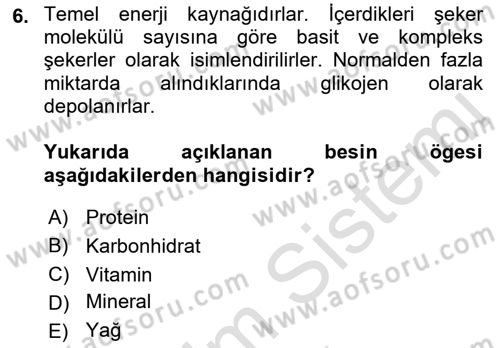 Temel Sağlık Ve Hastalık Bilgisi Dersi 2023 - 2024 Yılı (Vize) Ara Sınav Soruları 6. Soru