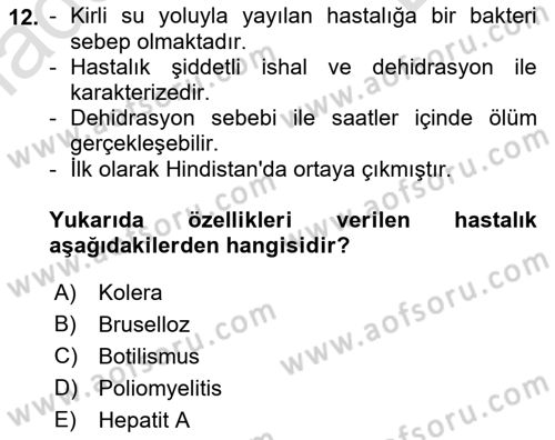 Temel Sağlık Ve Hastalık Bilgisi Dersi 2023 - 2024 Yılı (Final) Dönem Sonu Sınav Soruları 12. Soru