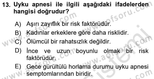 Temel Sağlık Ve Hastalık Bilgisi Dersi 2023 - 2024 Yılı (Final) Dönem Sonu Sınav Soruları 13. Soru