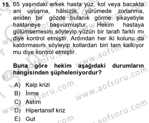 Temel Sağlık Ve Hastalık Bilgisi Dersi 2023 - 2024 Yılı (Final) Dönem Sonu Sınav Soruları 15. Soru