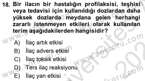 Temel Sağlık Ve Hastalık Bilgisi Dersi 2023 - 2024 Yılı (Final) Dönem Sonu Sınav Soruları 18. Soru
