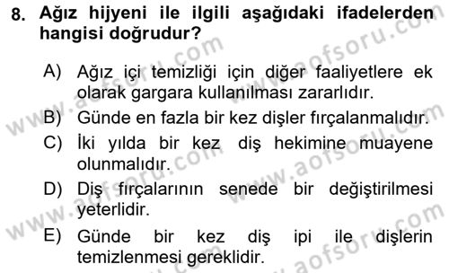 Temel Sağlık Ve Hastalık Bilgisi Dersi 2023 - 2024 Yılı (Final) Dönem Sonu Sınav Soruları 8. Soru